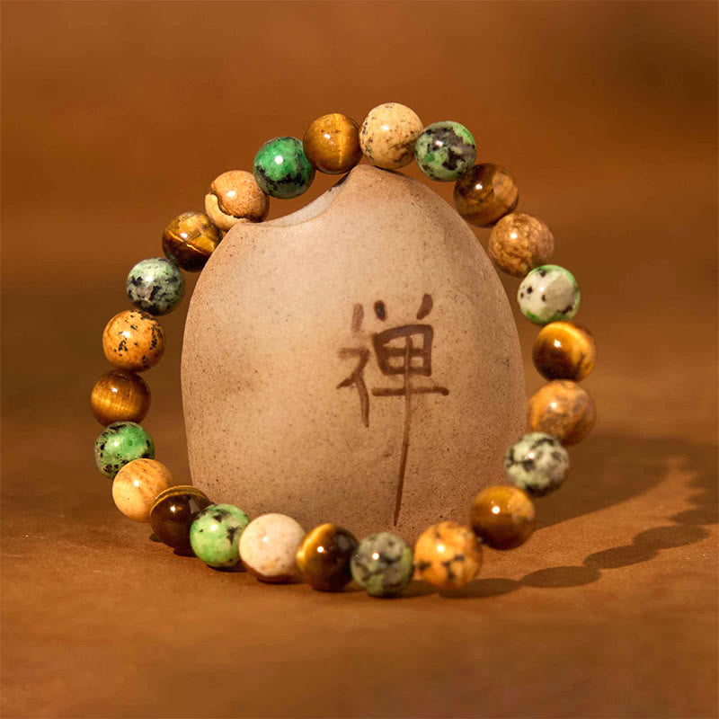 Bracelet de protection œil de tigre turquoise et jaspe photo 8 mm