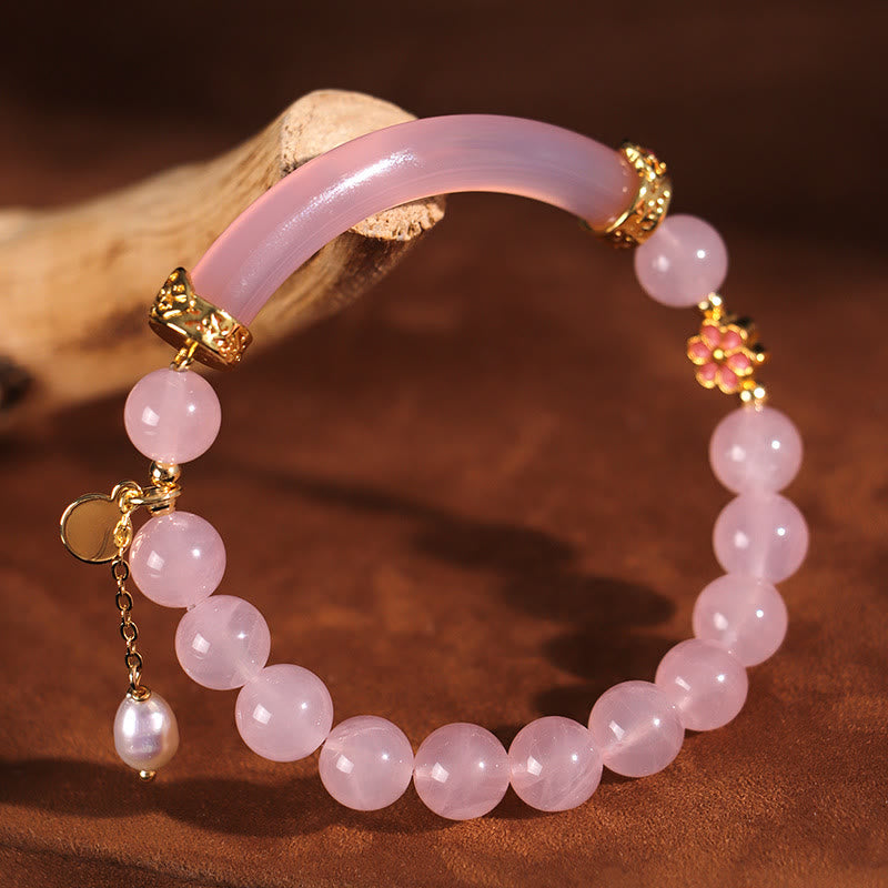 Bracelet manchette en perles de cristal rose de 8 mm pour l'équilibre émotionnel