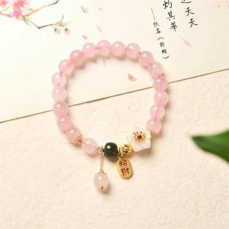 Bracelet d'amour en cristal de quartz rose de 8 mm pour une chaleur apaisante