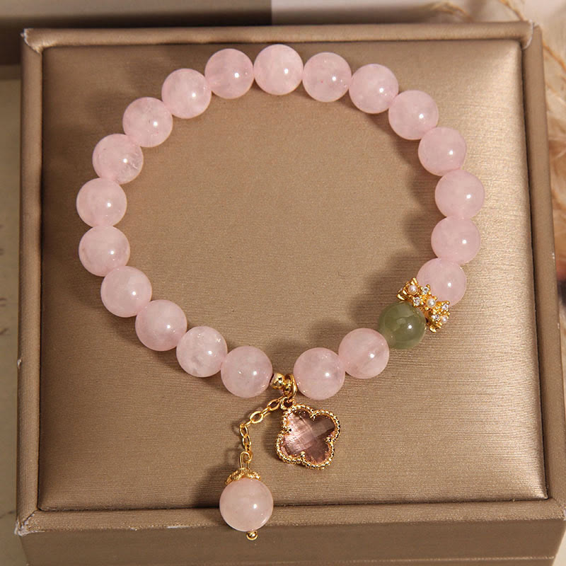 Bracelet trèfle à quatre feuilles apaisant en cristal rose de 8 mm