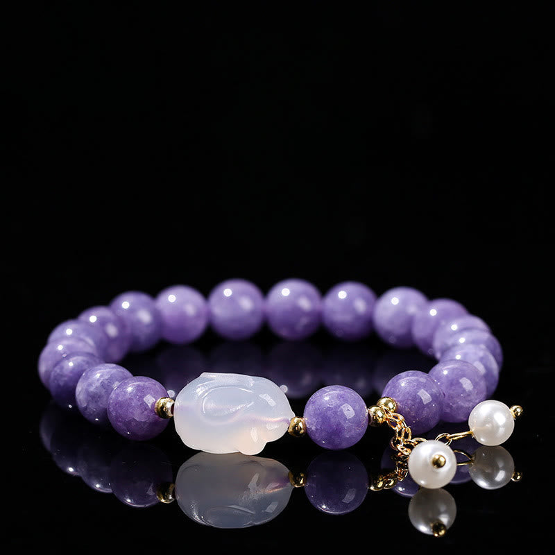 Bracelet de guérison spirituelle en perles de calcédoine violette de 8 mm