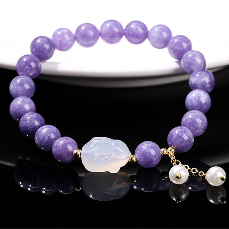 Bracelet de guérison spirituelle en perles de calcédoine violette de 8 mm
