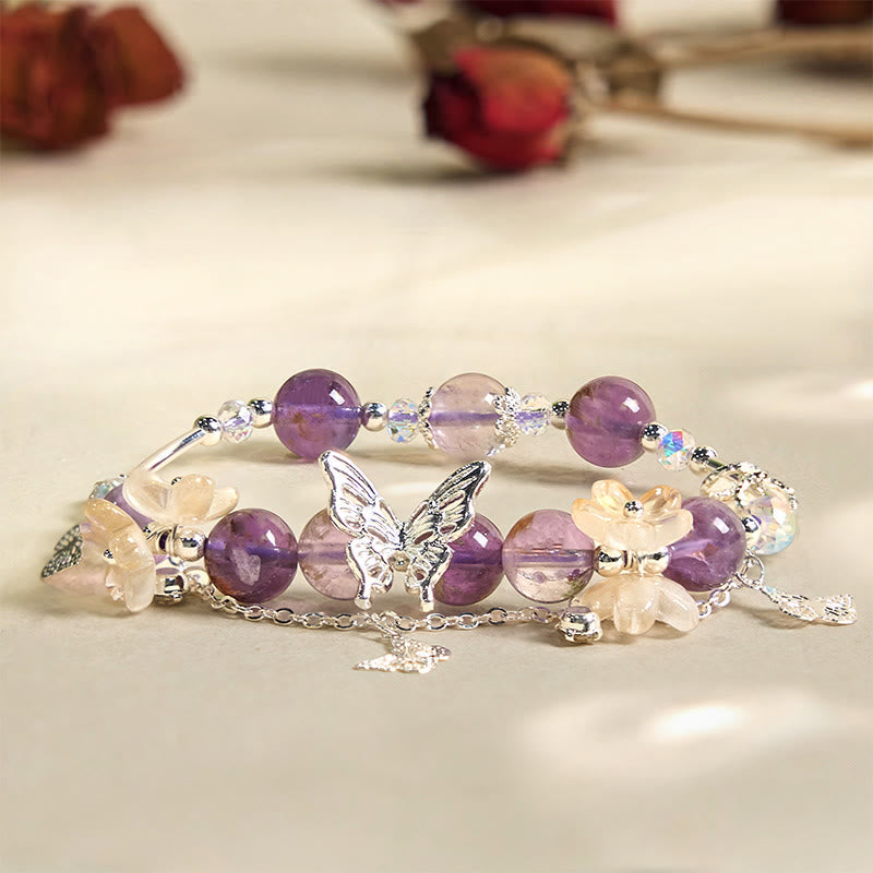 Bracelet Sagesse en améthyste fantôme violette 8 mm pour femme