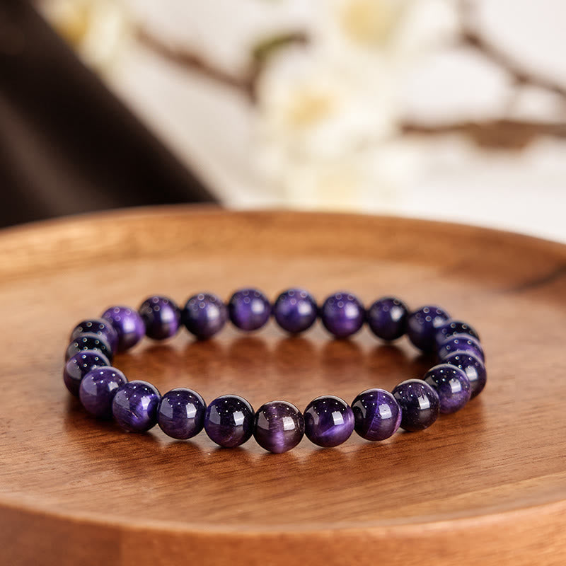 Bracelet créatif en œil de tigre violet de 8 mm pour la concentration et le calme