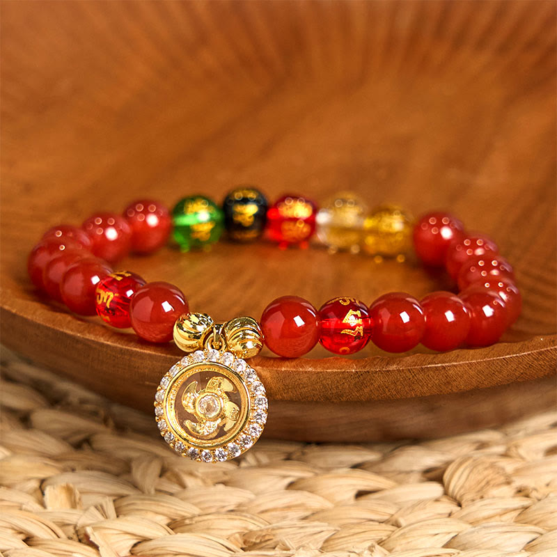 Bracelet Om Mani Padme Hum en agate rouge 8 mm pour l'acceptation de soi
