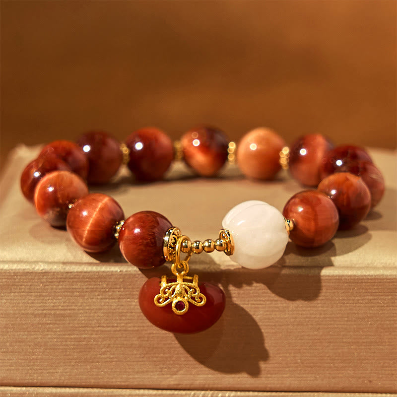 Bracelet Calme Citrouille Oeil de Tigre Rouge 8 mm