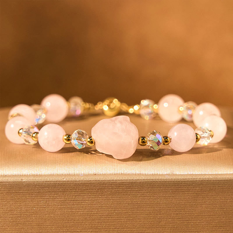 Bracelet de guérison lapin en quartz rose 8 mm pour l'amour et l'harmonie