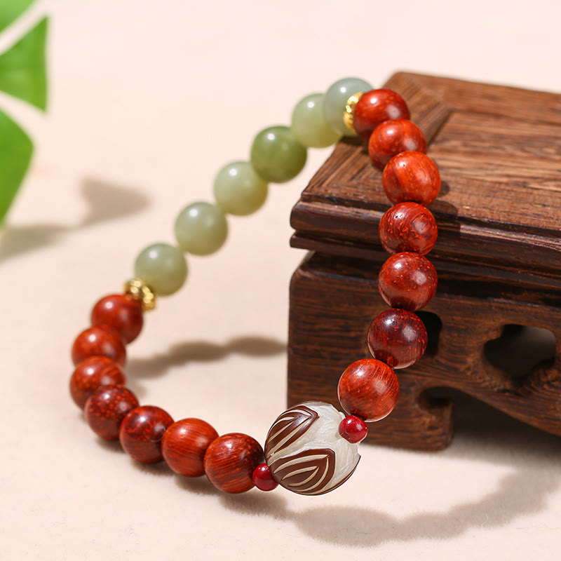 Bracelet Lotus Jade Cyan Bois de Rose 8 mm pour le Calme et l'Équilibre