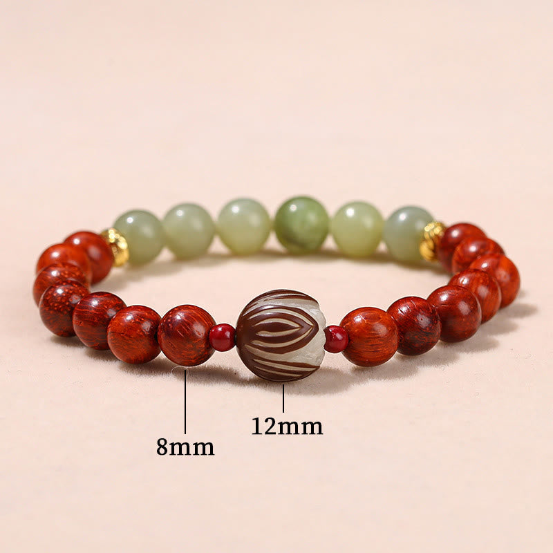 Bracelet Lotus Jade Cyan Bois de Rose 8 mm pour le Calme et l'Équilibre