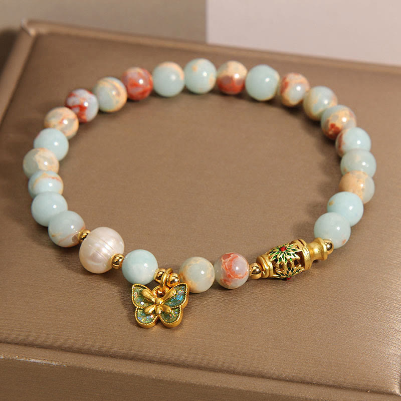 Bracelet de richesse papillon en perles de pierre Shoushan de 8 mm