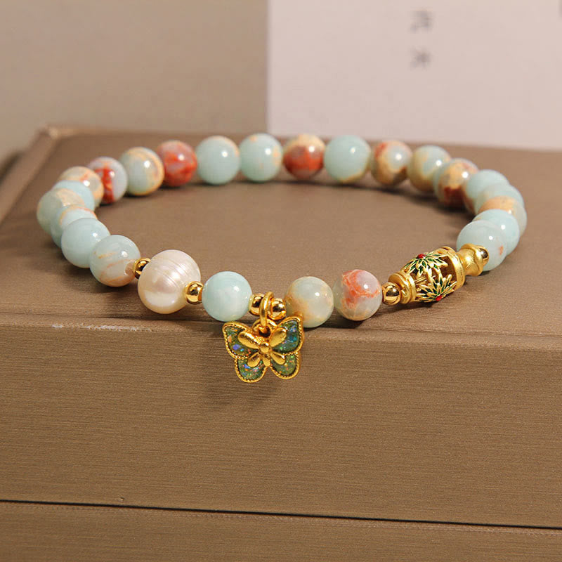 Bracelet de richesse papillon en perles de pierre Shoushan de 8 mm