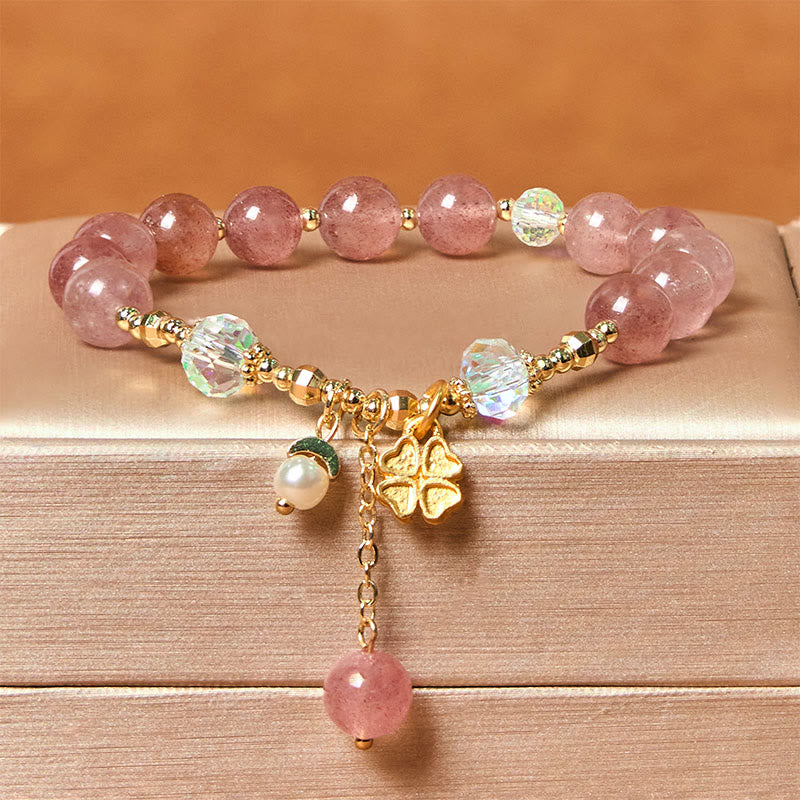 Bracelet en quartz fraise 8 mm pour femme | Amour et guérison