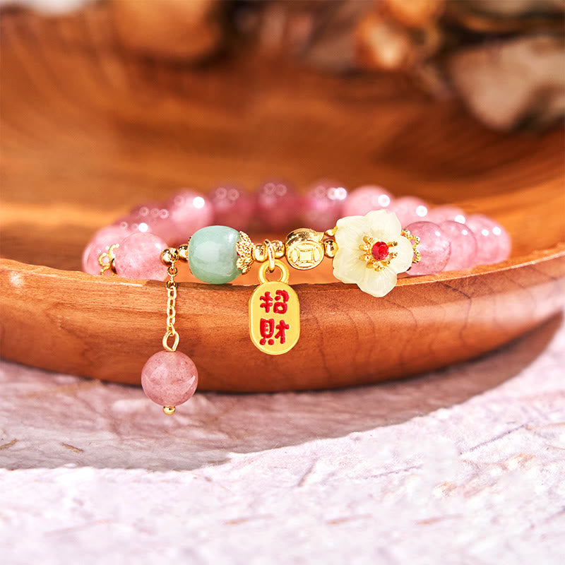 Bracelet spirituel Fu en quartz fraise de 8 mm