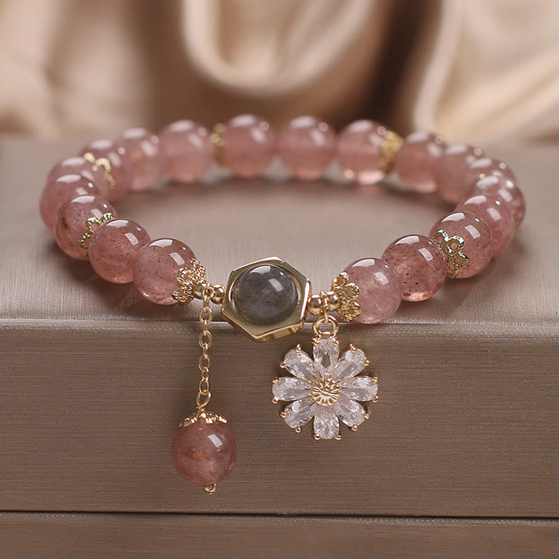 Bracelet de guérison en quartz fraise de 8 mm pour l'amour et la positivité