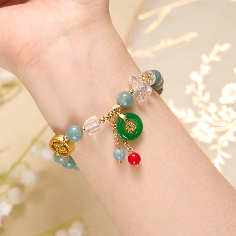 Bracelet de guérison à breloques Fu en jade et quartz fraise de 8 mm