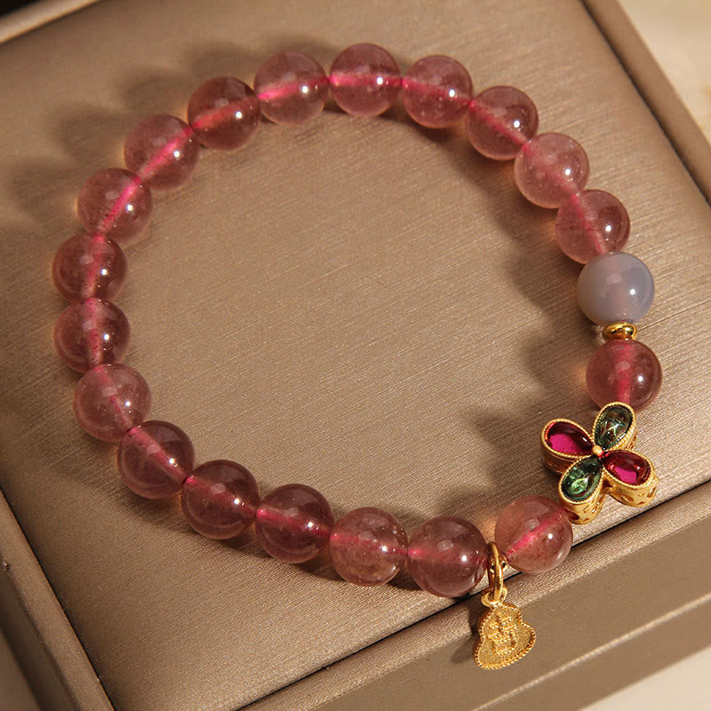Bracelet porte-bonheur en quartz fraise de 8 mm pour femme