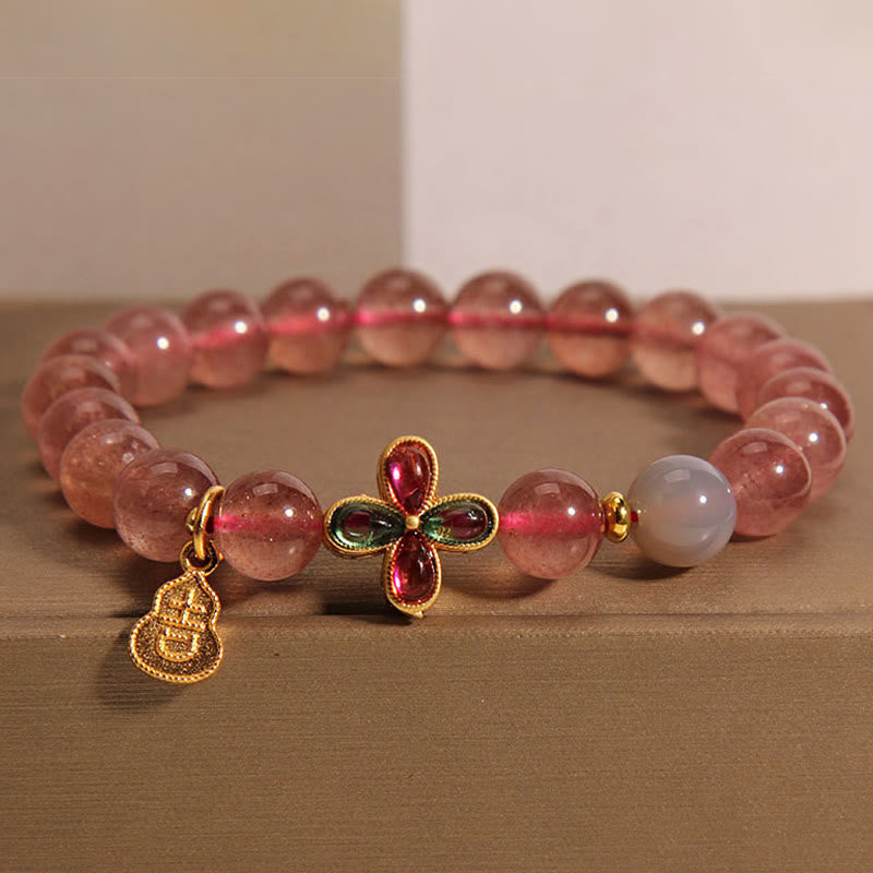 Bracelet porte-bonheur en quartz fraise de 8 mm pour femme