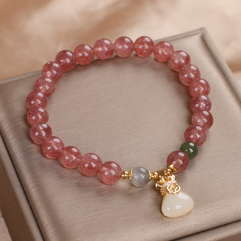 Bracelet porte-monnaie en quartz fraise de 8 mm pour femme