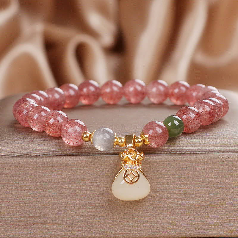 Bracelet porte-monnaie en quartz fraise de 8 mm pour femme