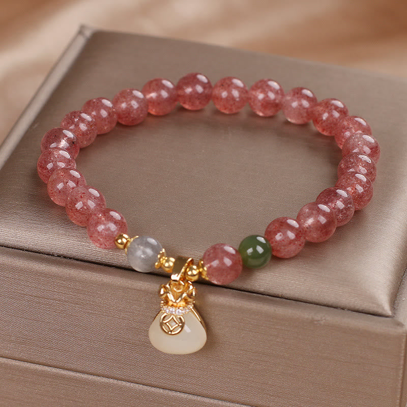 Bracelet porte-monnaie en quartz fraise de 8 mm pour femme