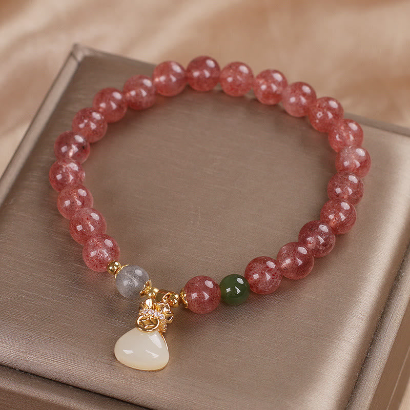 Bracelet porte-monnaie en quartz fraise de 8 mm pour femme