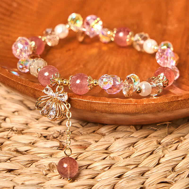 Bracelet de perles de quartz fraise de 8 mm pour la guérison et l'amour