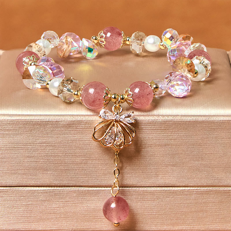 Bracelet de perles de quartz fraise de 8 mm pour la guérison et l'amour