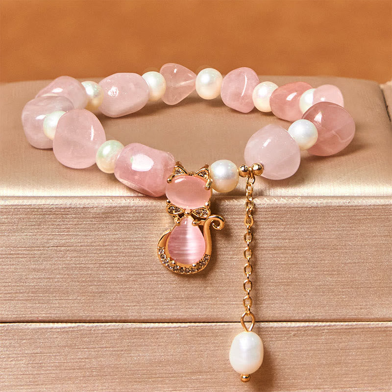 Bracelet d'énergie positive en perles de quartz fraise de 8 mm pour femme