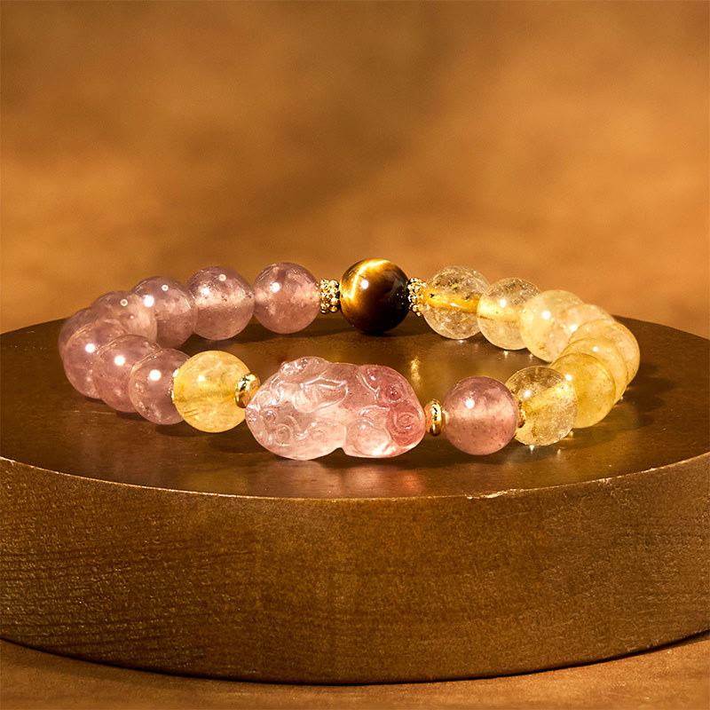 Bracelet en quartz fraise Pixiu rutile de 8 mm pour la protection