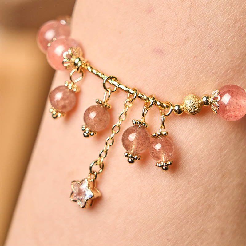 Bracelet d'amour positif en quartz fraise de 8 mm pour femme
