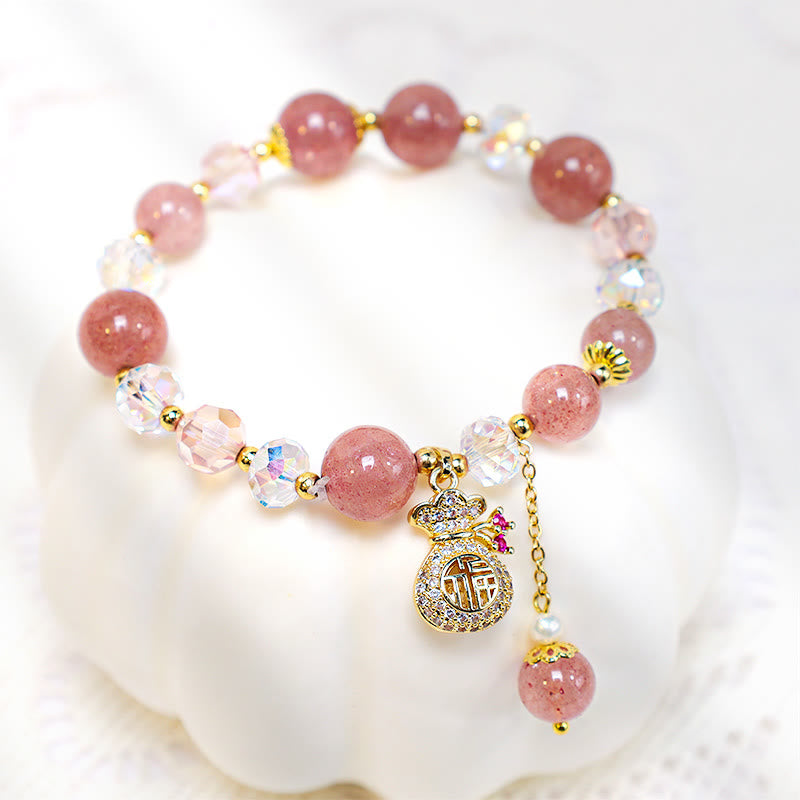 Bracelet spirituel en quartz fraise de 8 mm pour l'amour et la guérison