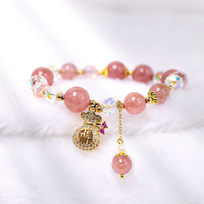 Bracelet spirituel en quartz fraise de 8 mm pour l'amour et la guérison