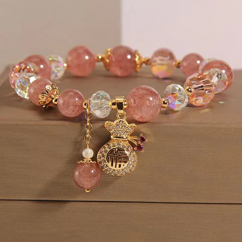 Bracelet spirituel en quartz fraise de 8 mm pour l'amour et la guérison