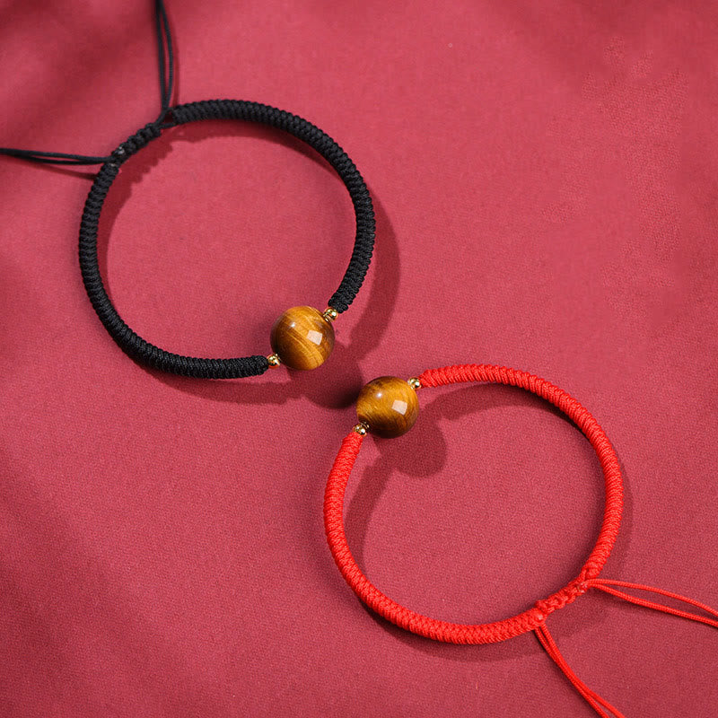 Bracelet de protection œil de tigre à trois perles de 8 mm avec corde rouge ou noire