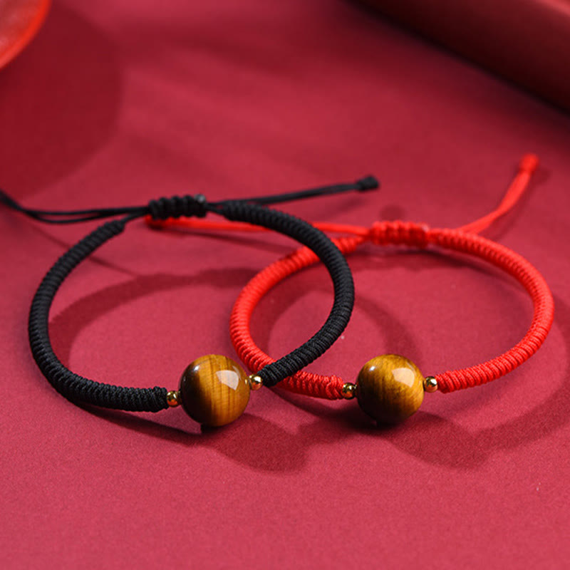 Bracelet de protection œil de tigre à trois perles de 8 mm avec corde rouge ou noire
