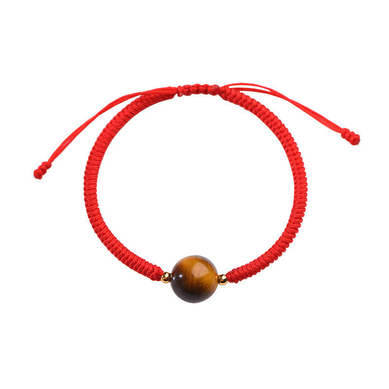 Bracelet de protection œil de tigre à trois perles de 8 mm avec corde rouge ou noire