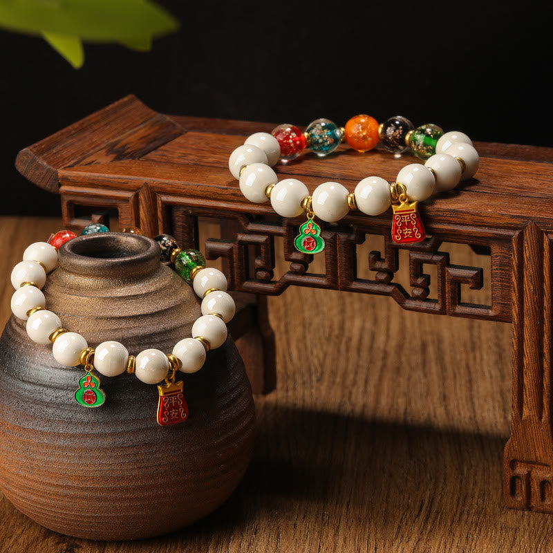 Bracelet spirituel en porcelaine et verre Liuli de 8 mm, encens tibétain