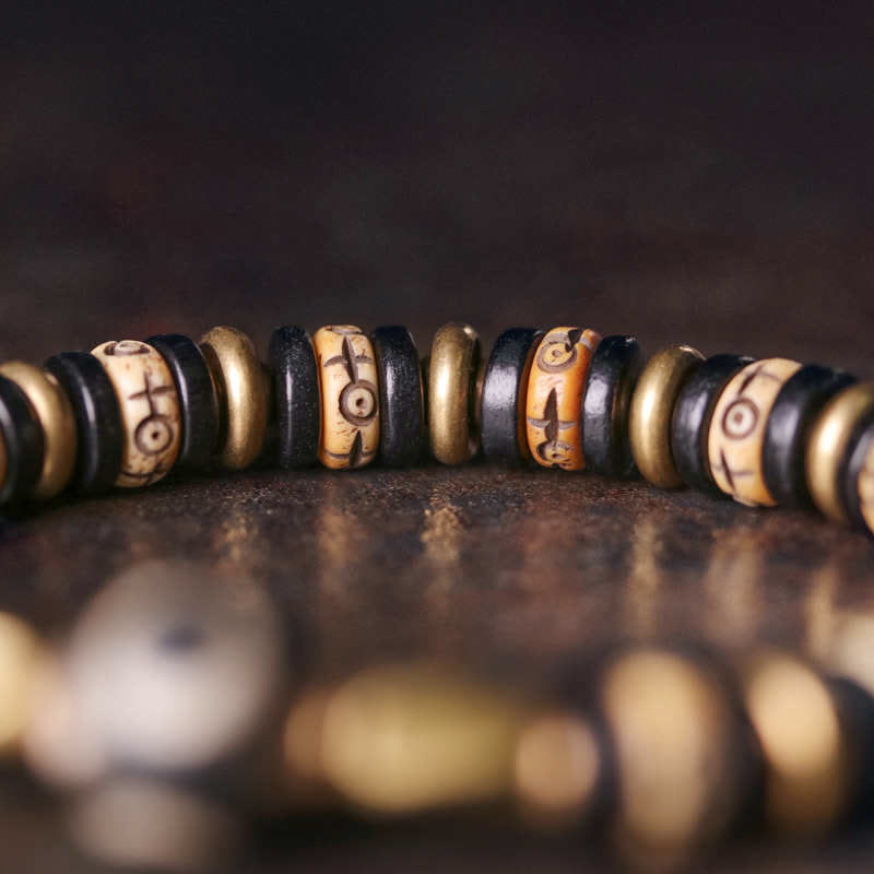 Bracelet de force en bois d'ébène et os de yak tibétain de 8 mm