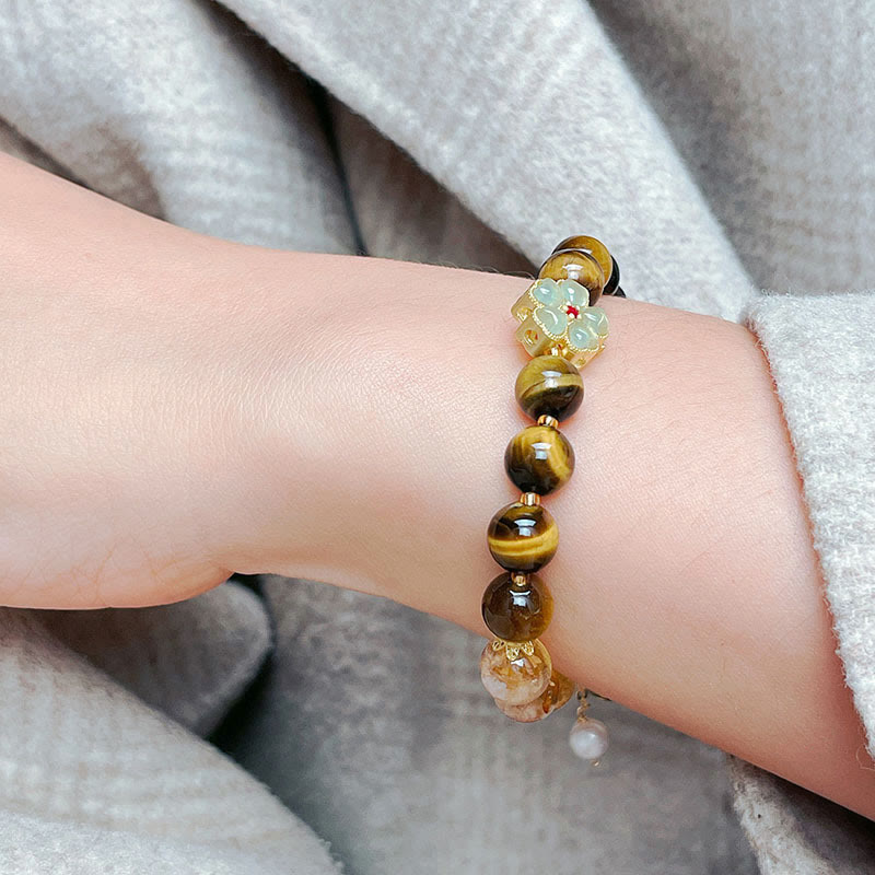 Bracelet Courage en Citrine Œil de Tigre 8 mm pour la Protection