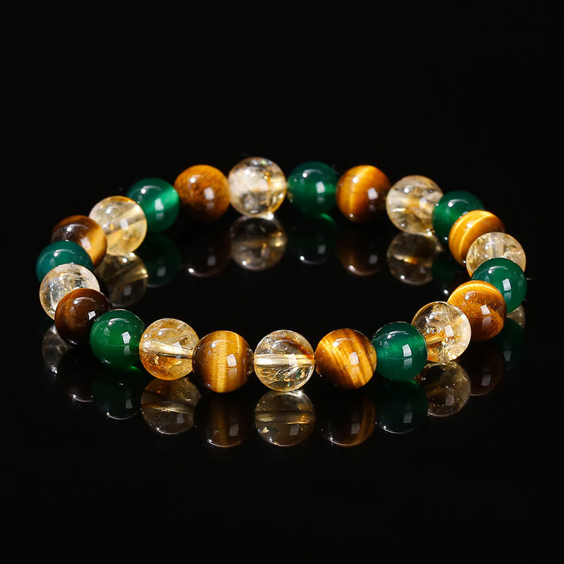 Bracelet de protection en agate verte citrine œil de tigre 8 mm