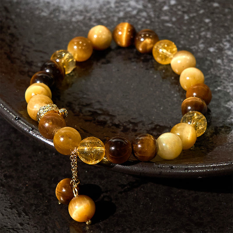 Bracelet de protection en œil de tigre et citrine de 8 mm pour l'année du serpent