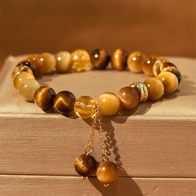Bracelet de protection en œil de tigre et citrine de 8 mm pour l'année du serpent