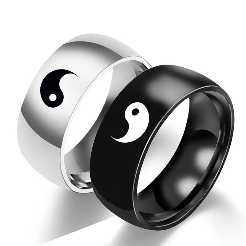 Bague d'équilibre Yin Yang en acier titane de 8 mm pour couples