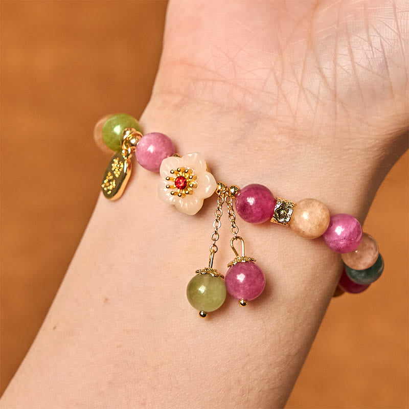 Bracelet porte-bonheur en tourmaline 8 mm avec personnage Fu pour femme