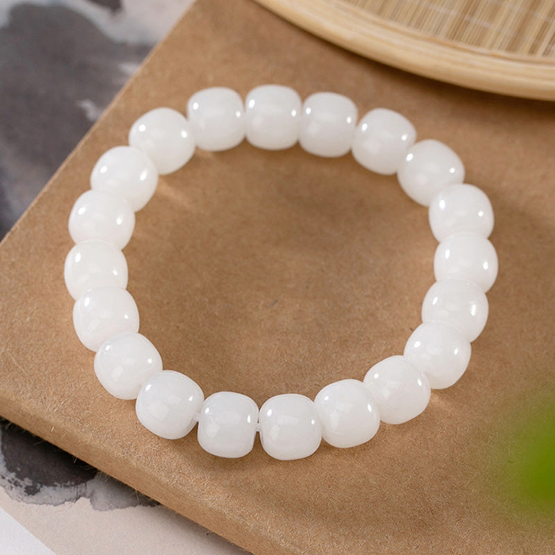 Bracelet de protection en jade blanc de 8 mm pour le bonheur et la chance
