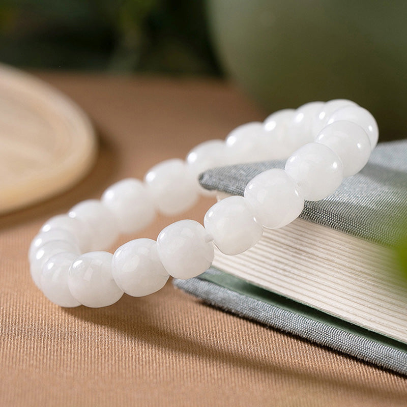 Bracelet de protection en jade blanc de 8 mm pour le bonheur et la chance