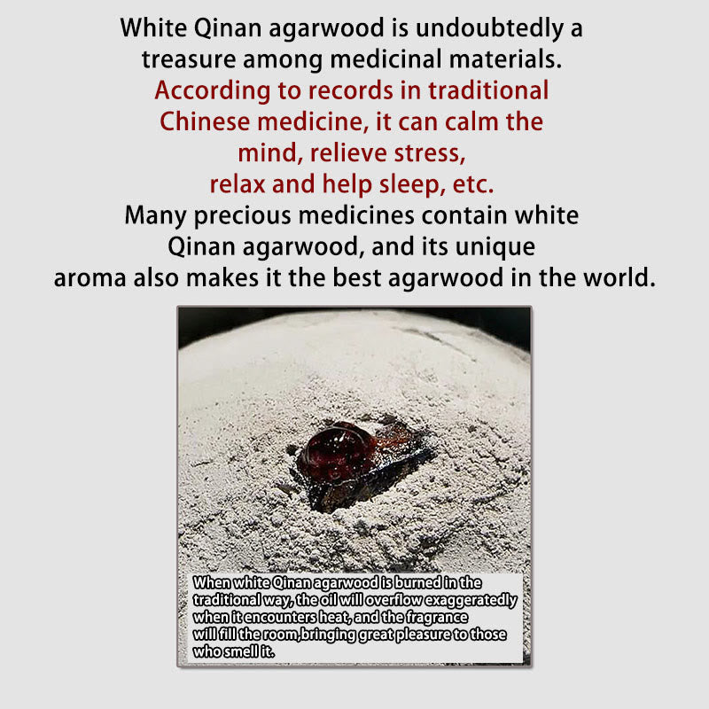 Bracelet Mala en bois d'agar Qinan blanc de 8 mm pour la paix et la force