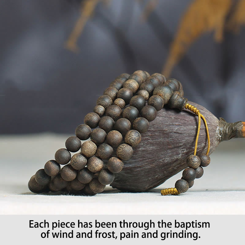 Bracelet Mala en bois d'agar Qinan blanc de 8 mm pour la paix et la force