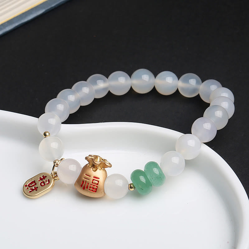Bracelet de protection en agate blanche et rouge de 8 mm, symbole Fu