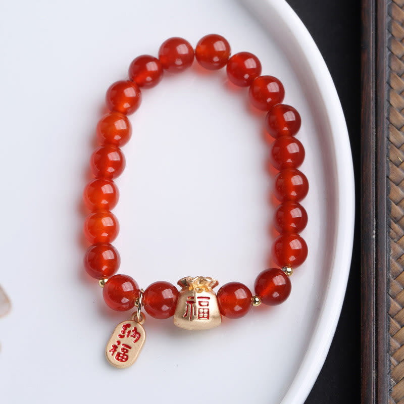 Bracelet de protection en agate blanche et rouge de 8 mm, symbole Fu